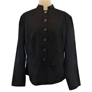 JG Hook Blazer Women 16W Black Linen Cotton Mandarin Collar Peplum Jacket